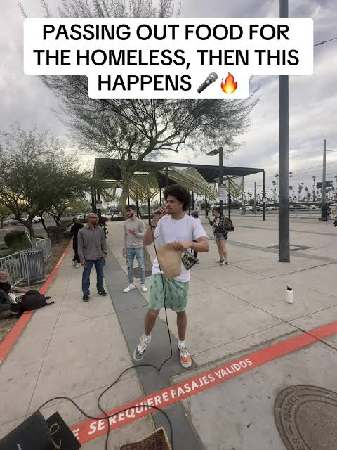 Deyton Jackson performing after passing out food for the homeless